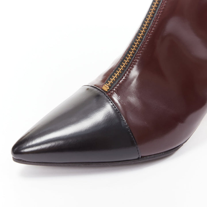 MARNI dark brown black toe cap kitten heel zip front bootie EU37
