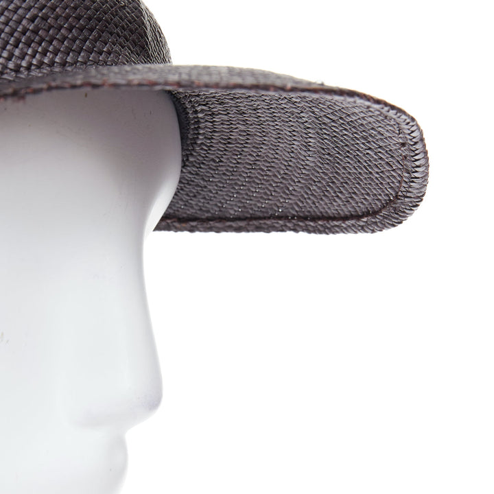 HERMES Riley Panama black straw small silver logo cotton lined cap hat 57cm