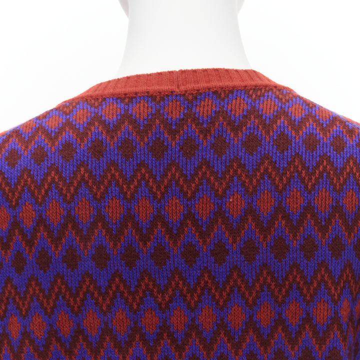 PRADA 2018 purple wool cashmere racing logo chevron intarsia cardigan IT38 XS