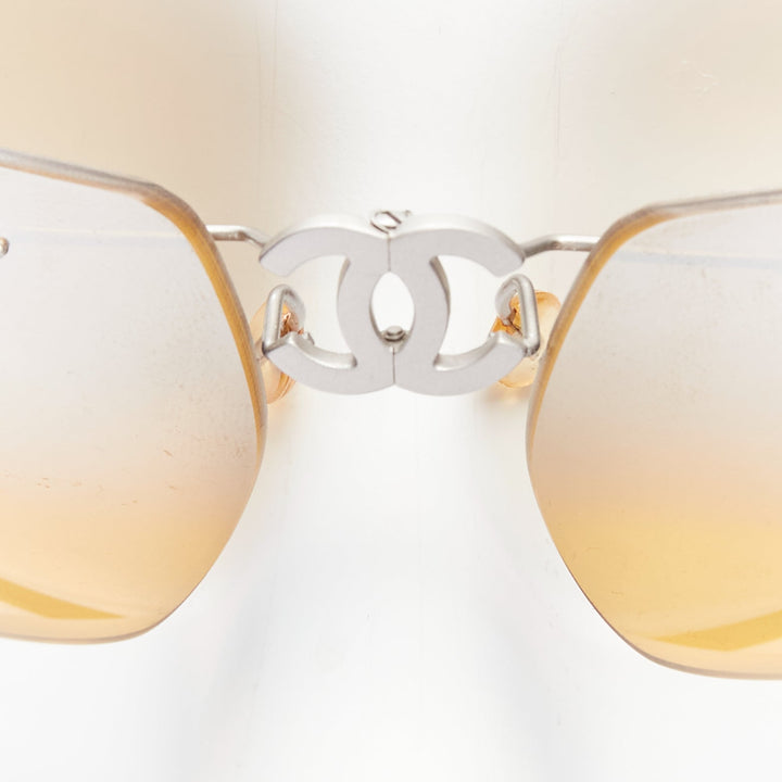 CHANEL Vintage 4040 silver CC logo yellow lens cyber folding sunglasses