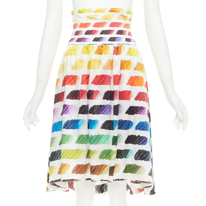 CHANEL Karl Lagerfeld 2014 Runway Colorama icon brush silk top skirt FR34 XS