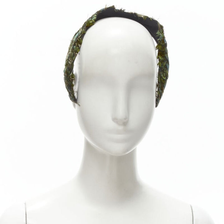 JENNIFER OUELLETTE Lot of 2 green peacock feather black sequins wide headband