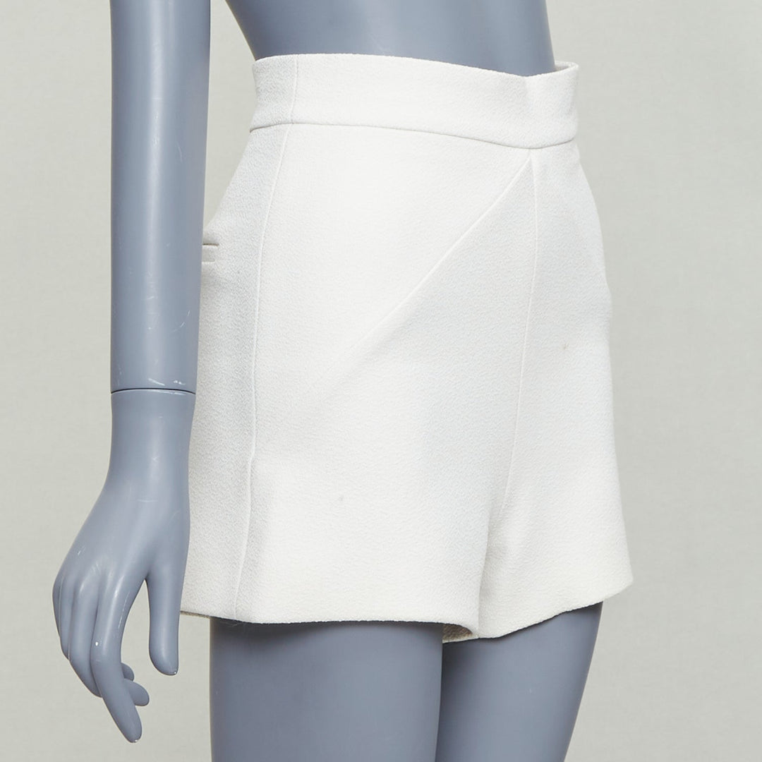 BALENCIAGA 2014 cream diagonal dart pleated back mini shorts FR34 XS