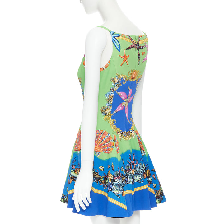 VERSACE 2021 Runway Tresor De La Mer green Medusa flared dress IT40 S