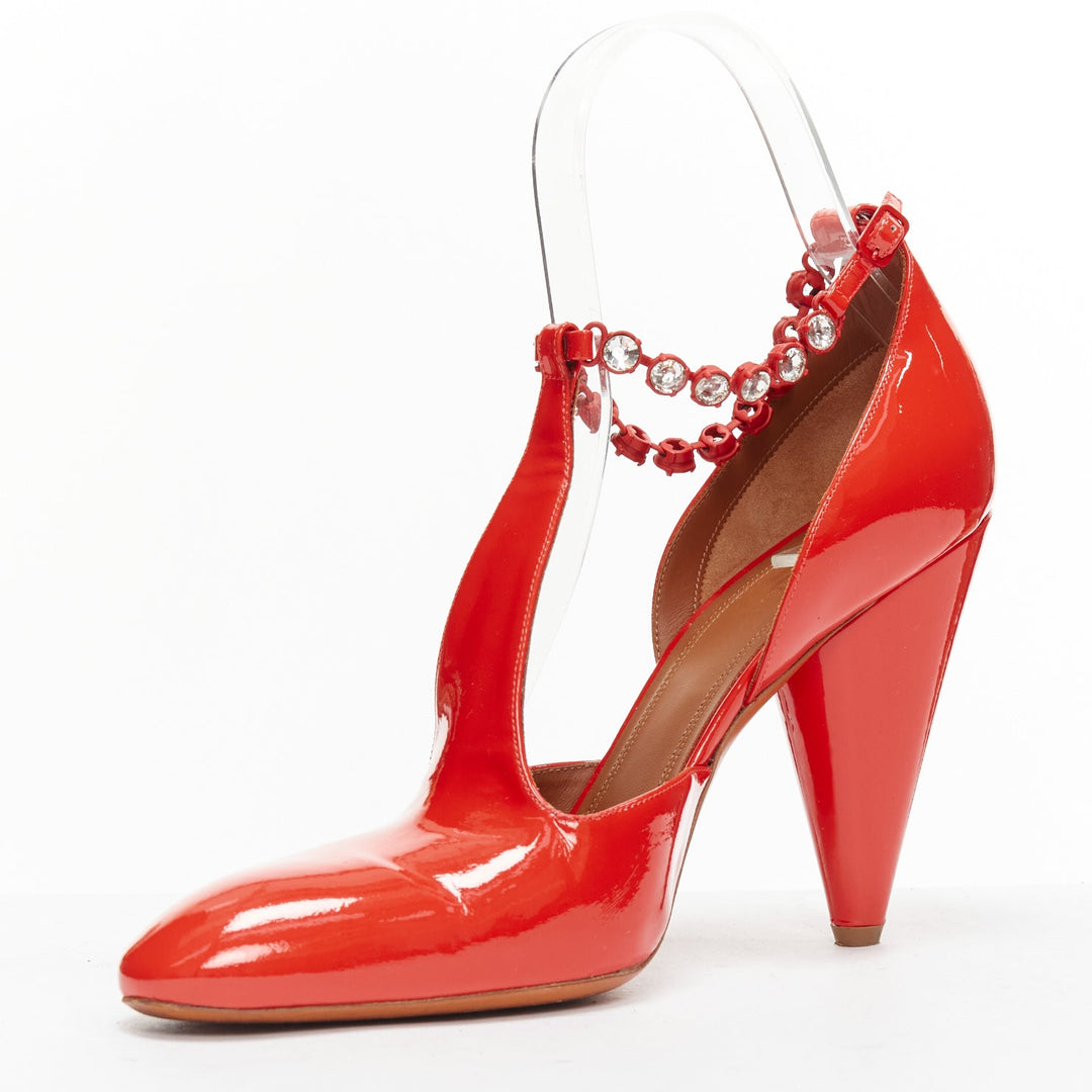 OLD CELINE Phoebe Philo Tango red patent crystal t-strap heels EU38