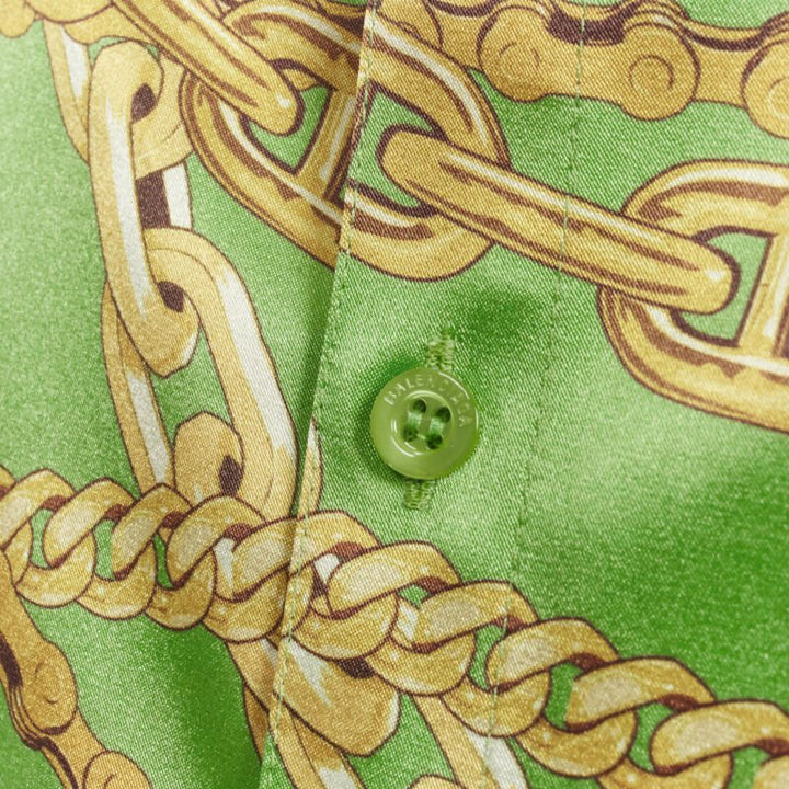 BALENCIAGA 2018 Runway line green gold chain print stiff boxy shirt FR34 XS