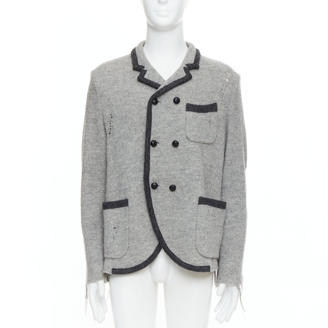 MIHARA YASUHIRO grey wool distressed grunge nautical blazer jacket L