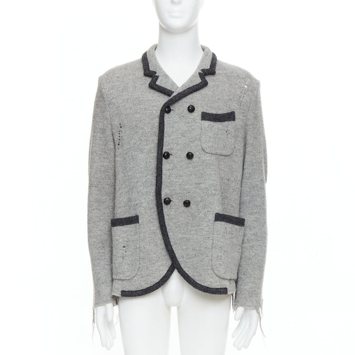 MIHARA YASUHIRO grey wool distressed grunge nautical blazer jacket L
