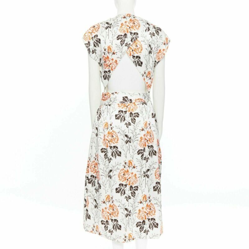 VICTORIA BECKHAM 2017 Runway floral print cut open back belted dress UK10 M