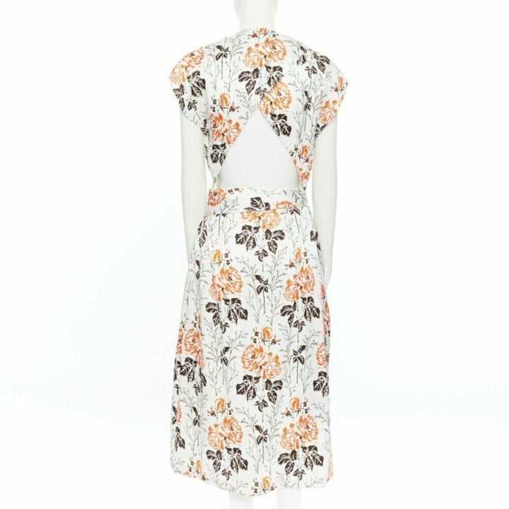 VICTORIA BECKHAM 2017 Runway floral print cut open back belted dress UK10 M