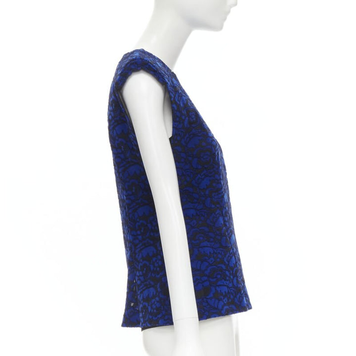 LOUIS VUITTON 2017 Runway cobalt blue floral velvet effect lace vest FR36 XS