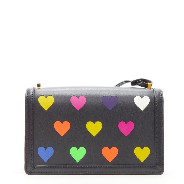 rare LOEWE Barcelona black leather neon heart print crossbody bag