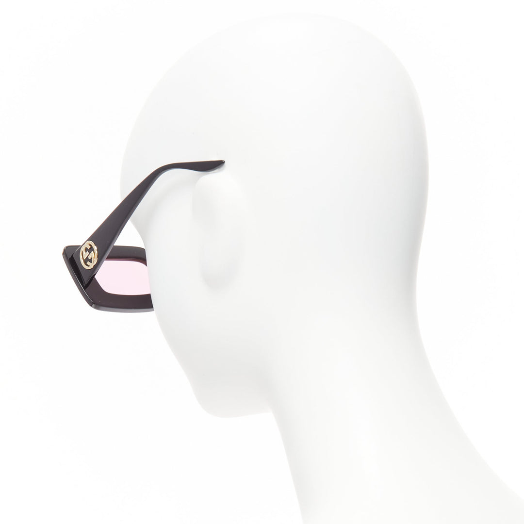 GUCCI GG0974S silver crystal frame pink lens rectangular sunnies