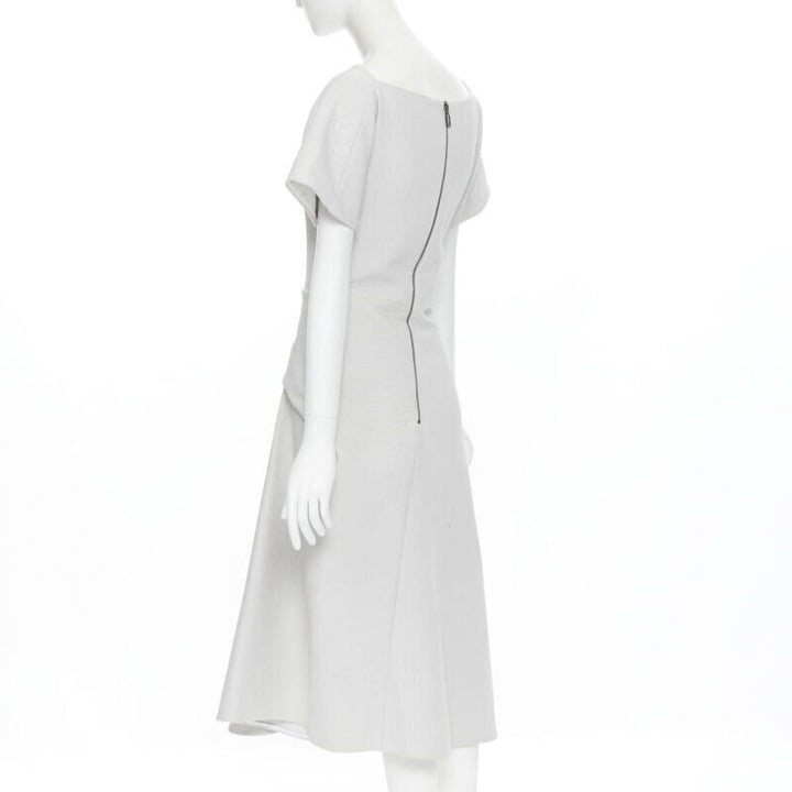 MATICEVSKI 2017 Meta light grey cloque draped gathered waist dress UK6 XS