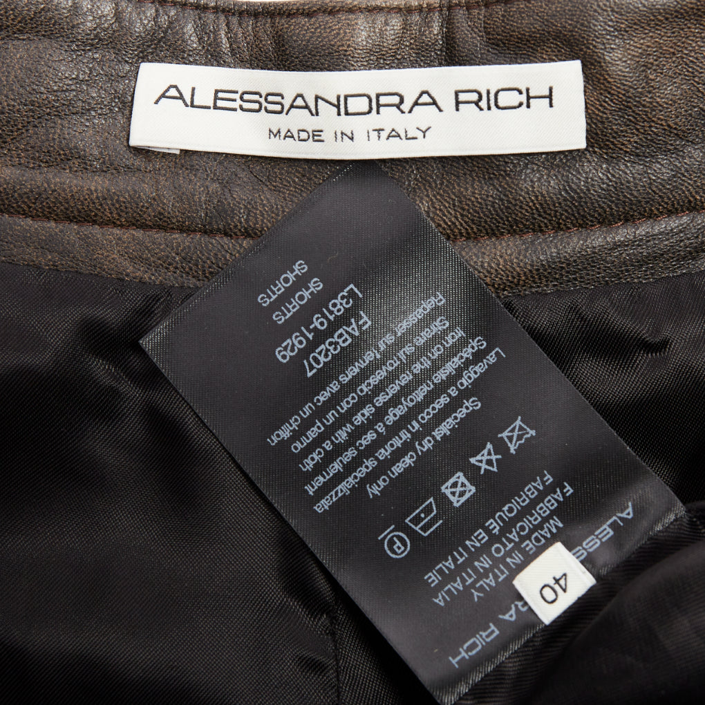 ALESSANDRA RICH brown black sheepskin leather patchwork flame shorts IT40 S