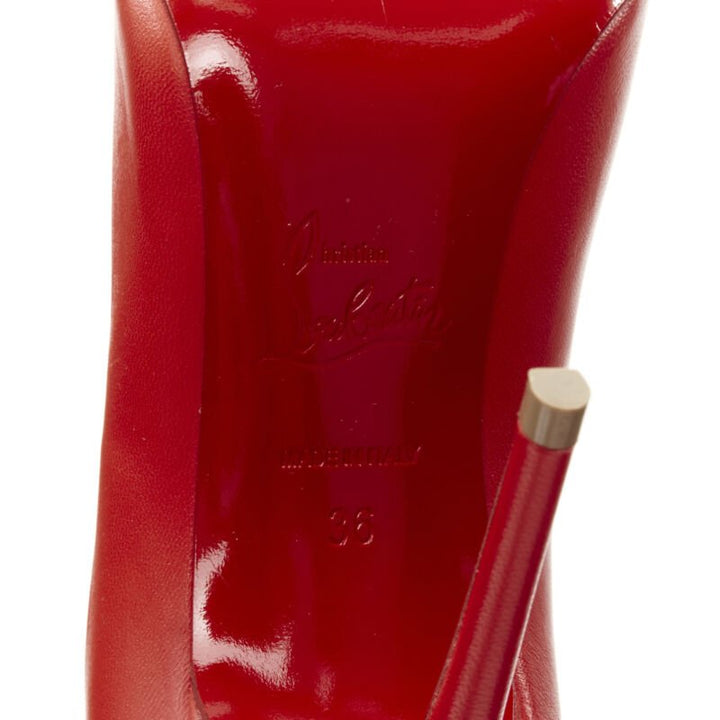 CHRISTIAN LOUBOUTIN Kate 100 lipstick red leather pointy pigalle high pump EU36