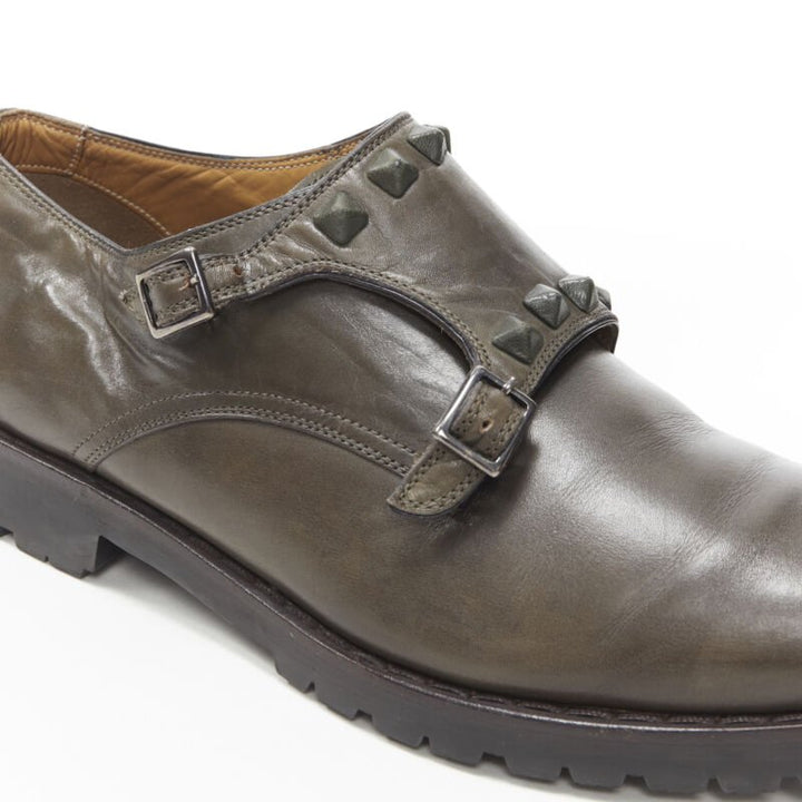 VALENTINO Rockstud stud embellished strap dual buckle monk brogue loafer EU42
