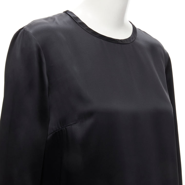 ALEXANDER WANG black satin minimal classic crew neck 3/4 sleeves dress US6 M