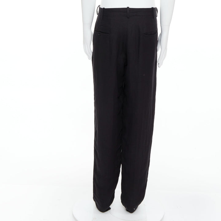 YOHJI YAMAMOTO black hemp cotton tapered back pockets wide pants JP4 XL