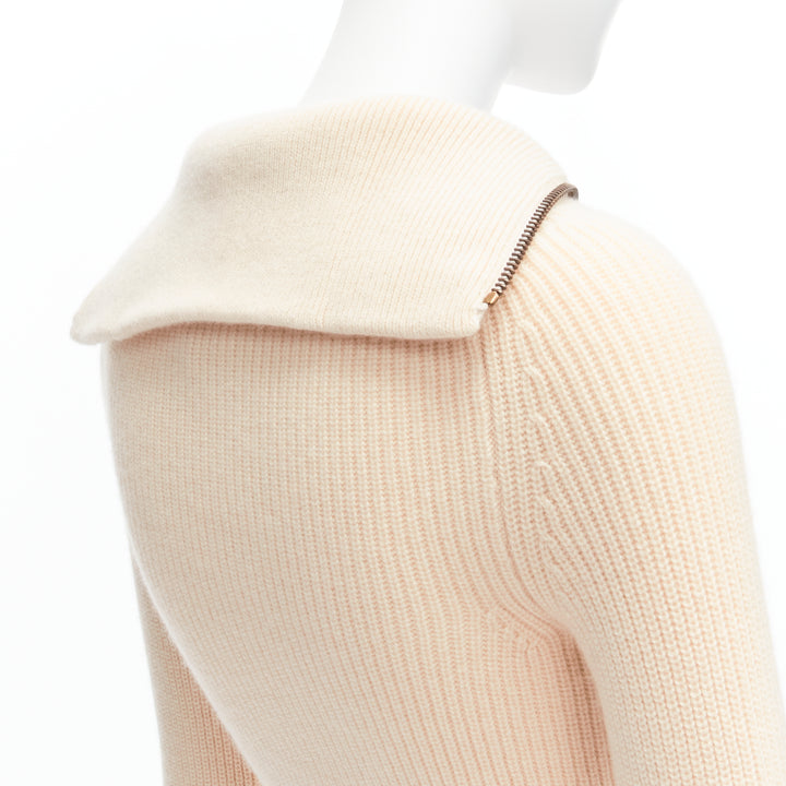 PETAR PETROV 2022 100% cashmere cream half zip sailor collar sweater FR34 XS