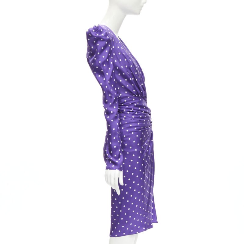 ALEXANDRE VAUTHIER Runway purple polka dot puff shoulder wrapped dress FR34 XS