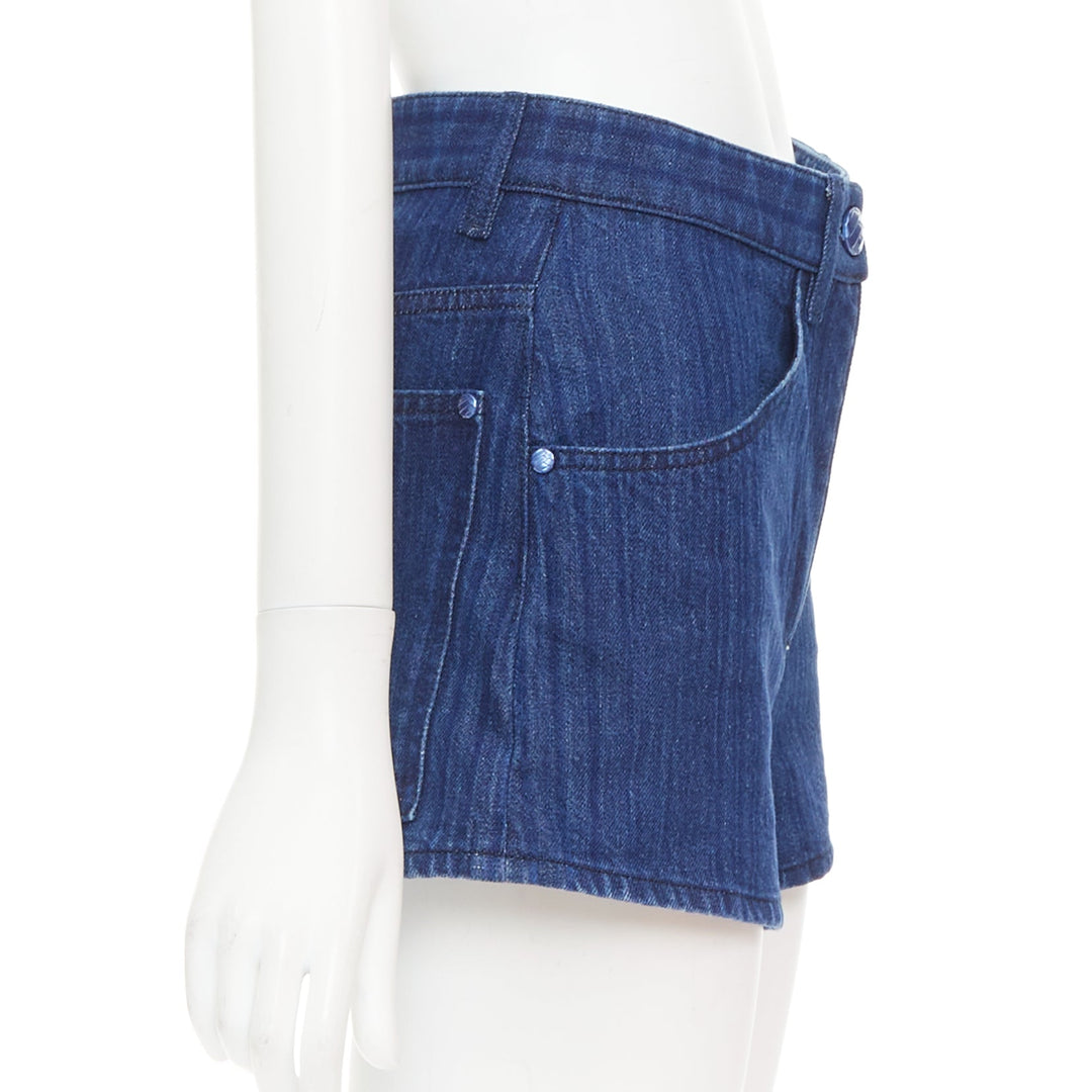CHANEL blue CC logo woven trompe loeil denim high-rise shorts FR34 XS