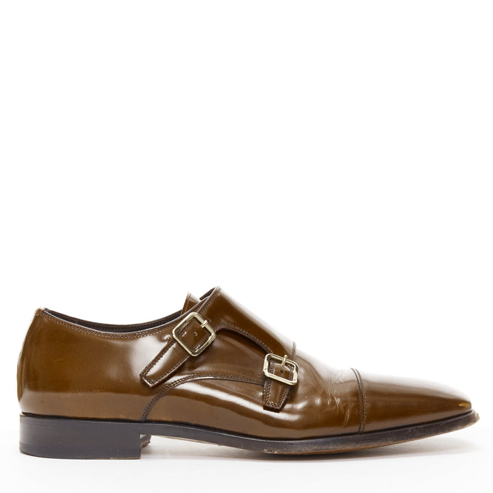 TOM FORD Spazzolato brown leather buckles monk strap loafers UK7 EU41