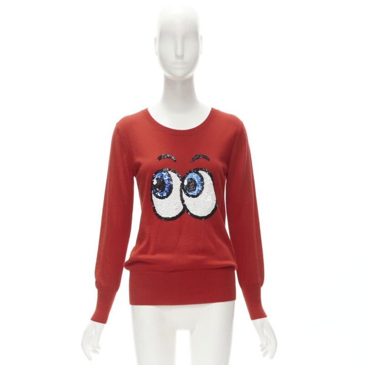 MARKUS LUPFER comic eyes sequins red pullover sweater XS