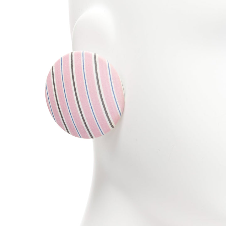 BALENCIAGA pink stripes fabric round badges studs earrings Set 3