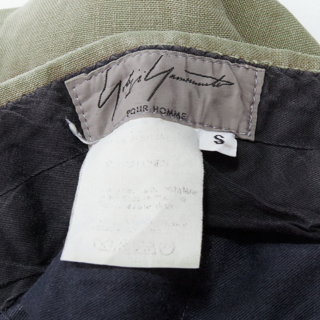 YOHJI YAMAMOTO khaki green linen pleated front tapered wide pants S