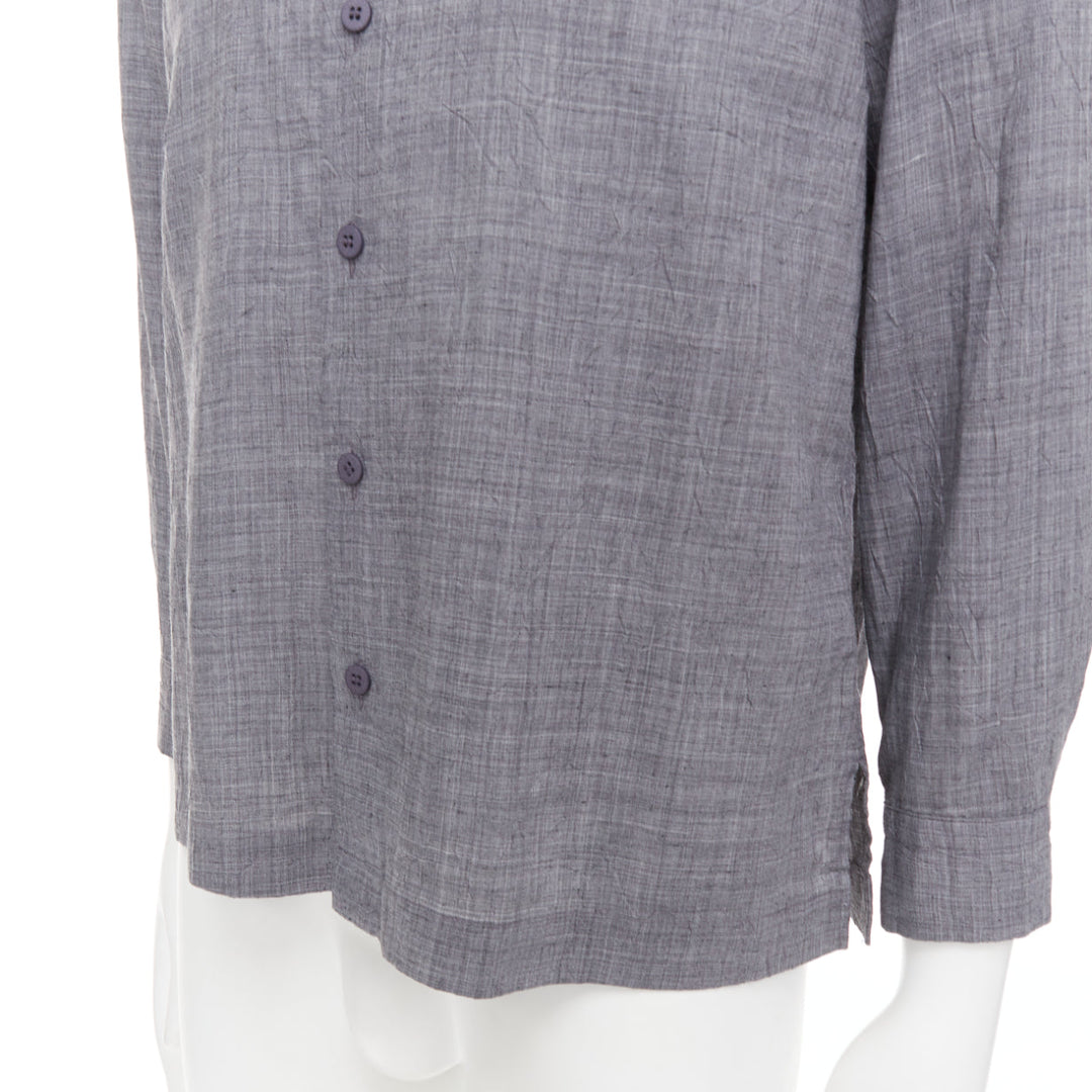 ISSEY MIYAKE MEN grey polyester ramie crinkled shirt top JP1 S