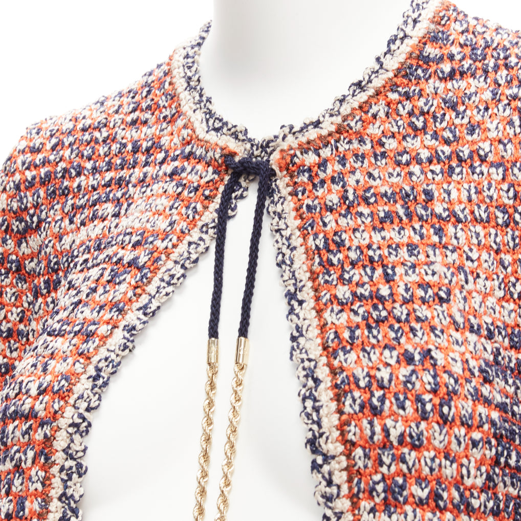 CHANEL 2011 red boule knit CC logo gold chain cropped jacket FR36 S