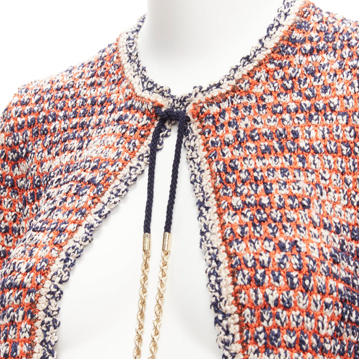 CHANEL 2011 red boule knit CC logo gold chain cropped jacket FR36 S