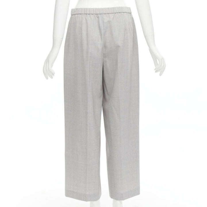 THEORY Drape wool grey drawstring cinched waist blazer wide leg pants set US6 S