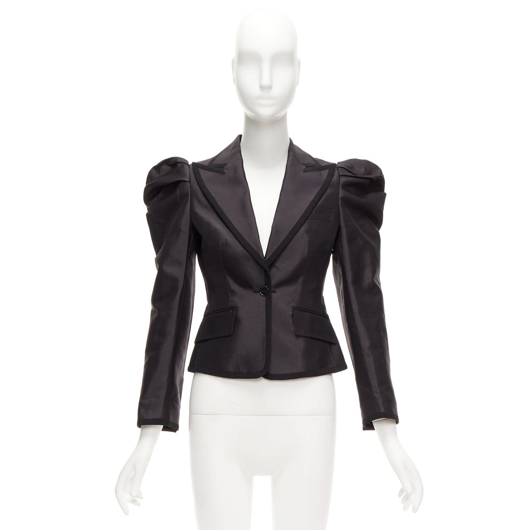 rare DOLCE GABBANA black silk puff princess sleeve piping tuxedo blazer IT36 XXS