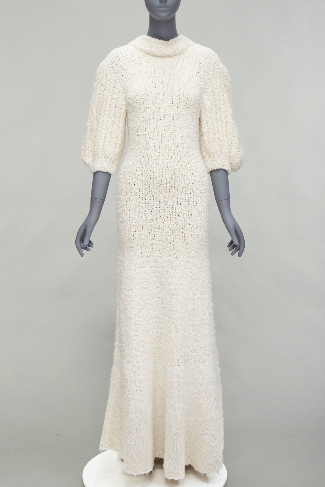 CECILIE BAHNSEN 2020 Latifa 100% silk knitted backless puff sleeves dress UK8 S