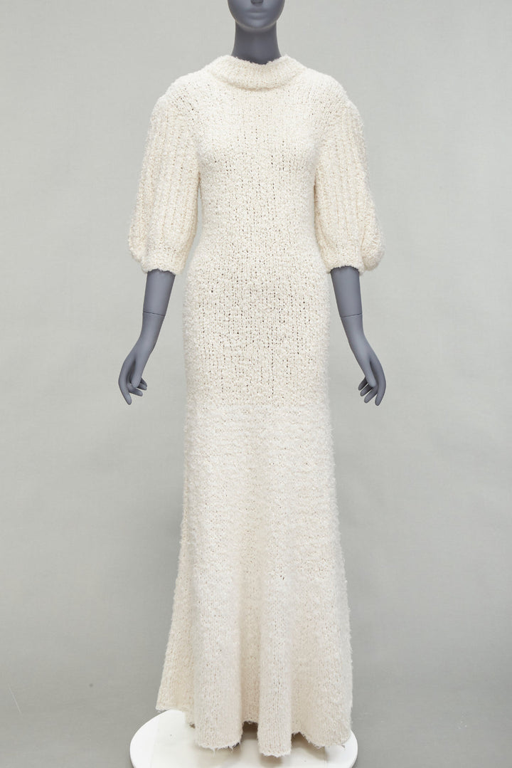 CECILIE BAHNSEN 2020 Latifa 100% silk knitted backless puff sleeves dress UK8 S