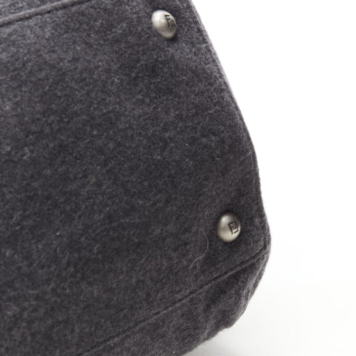 rare FENDI Peekaboo grey wool burgundy textured leather shoulder satchel bag