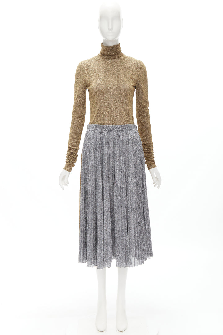 PHILOSOPHY LORENZO SERAFINI metallic gold silver lurex turtleneck skirt set S