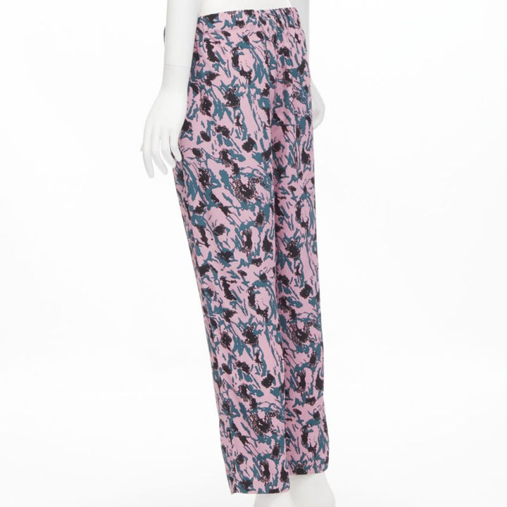 MARNI 100% viscose pink blue abstract print straight leg pants IT42 S