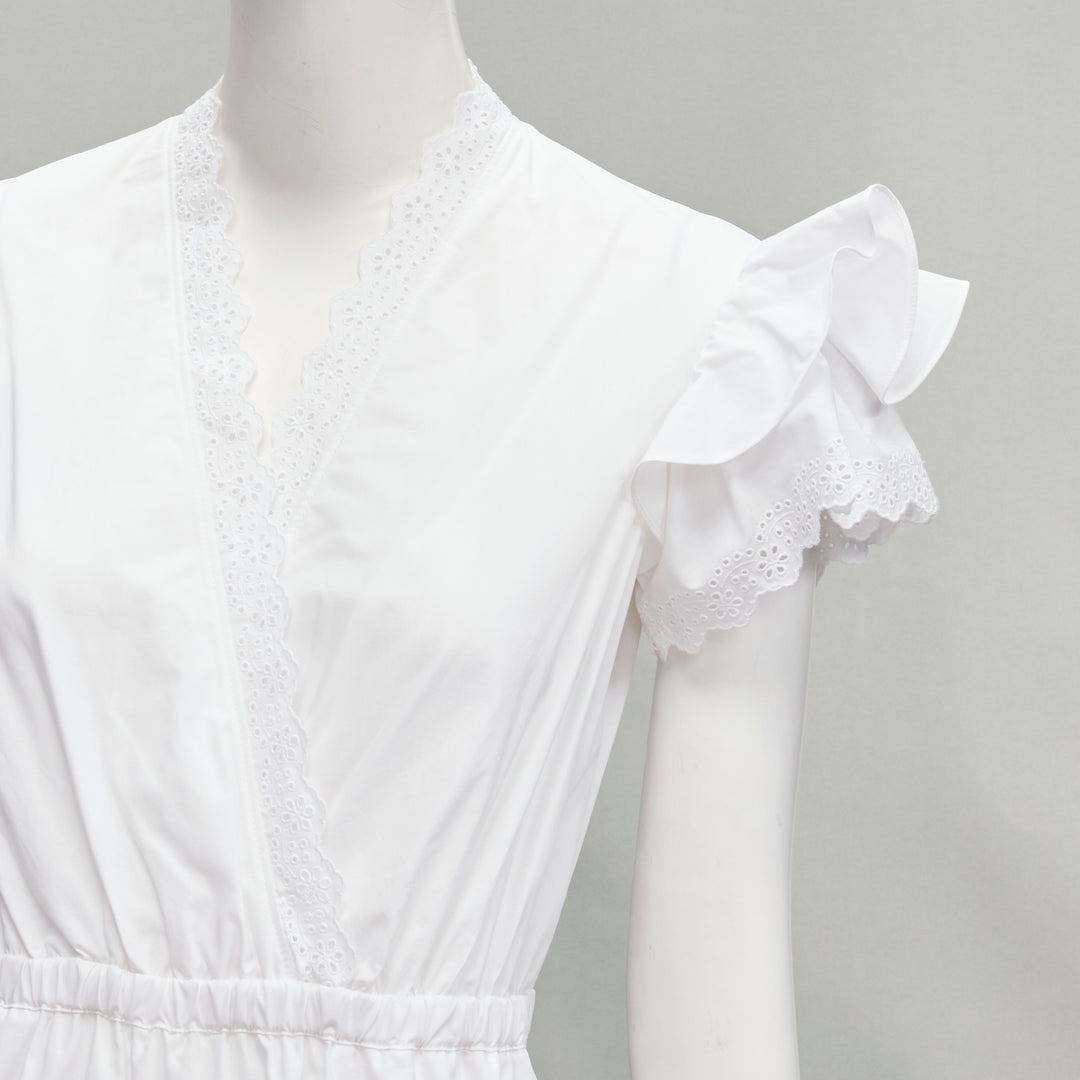 PHILOSOPHY 2019 white butterfly ruffle sleeve lace eyelet tier dress IT38 XS