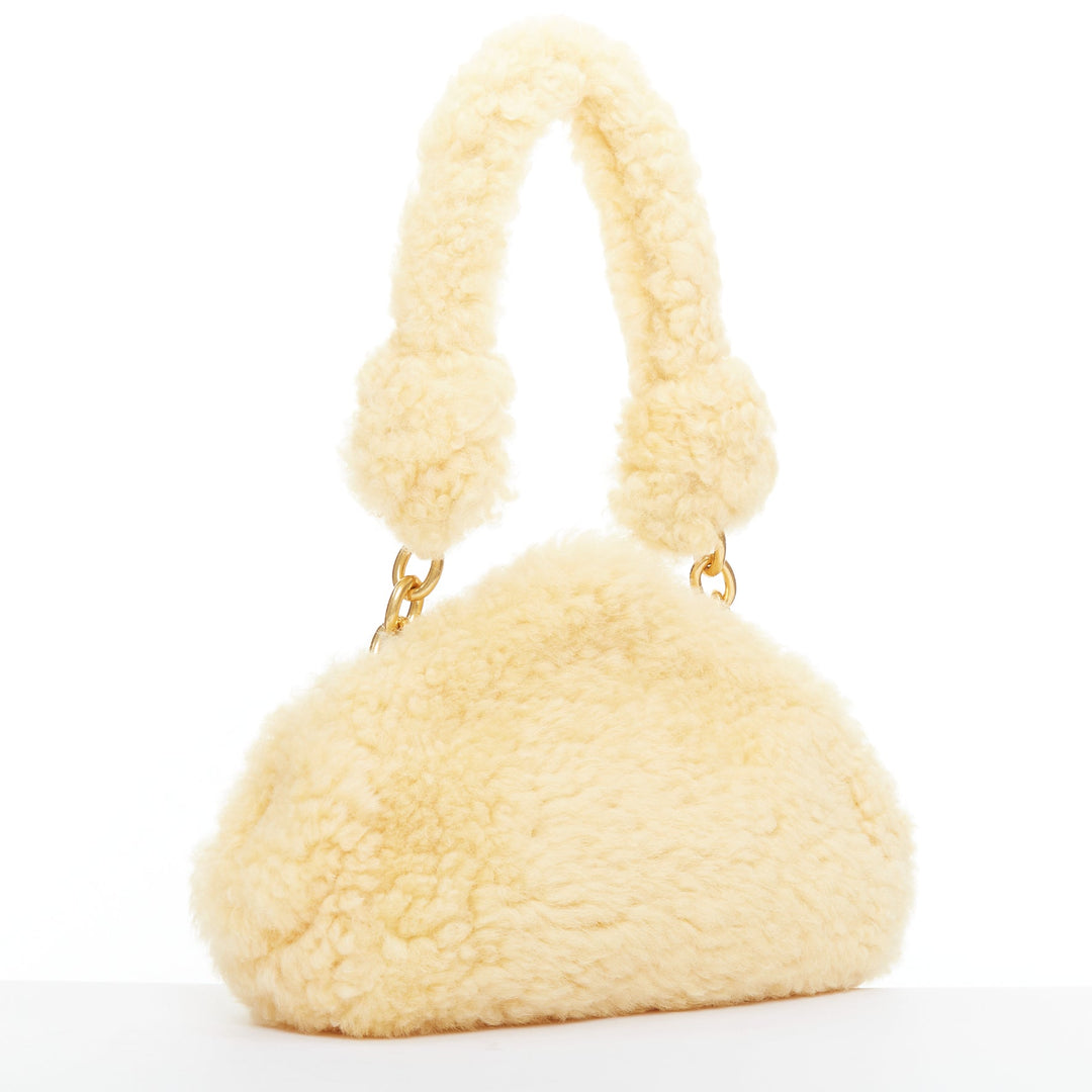 BOTTEGA VENETA Sherpa Teddy Gold yellow shearling chain underarm shoulder bag