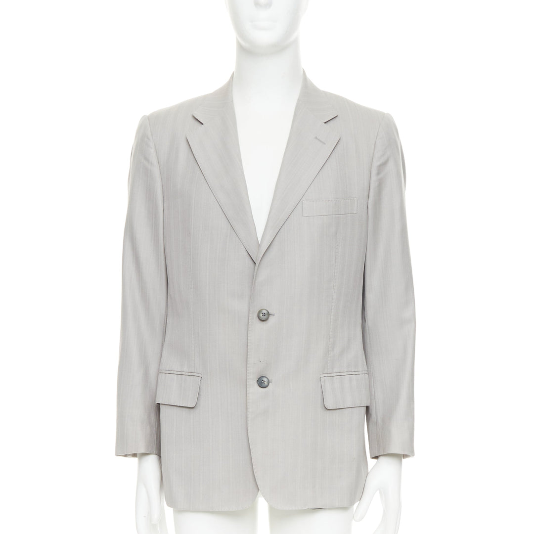 GUCCI light grey herringbone handstitched details single breast blazer IT52 XL