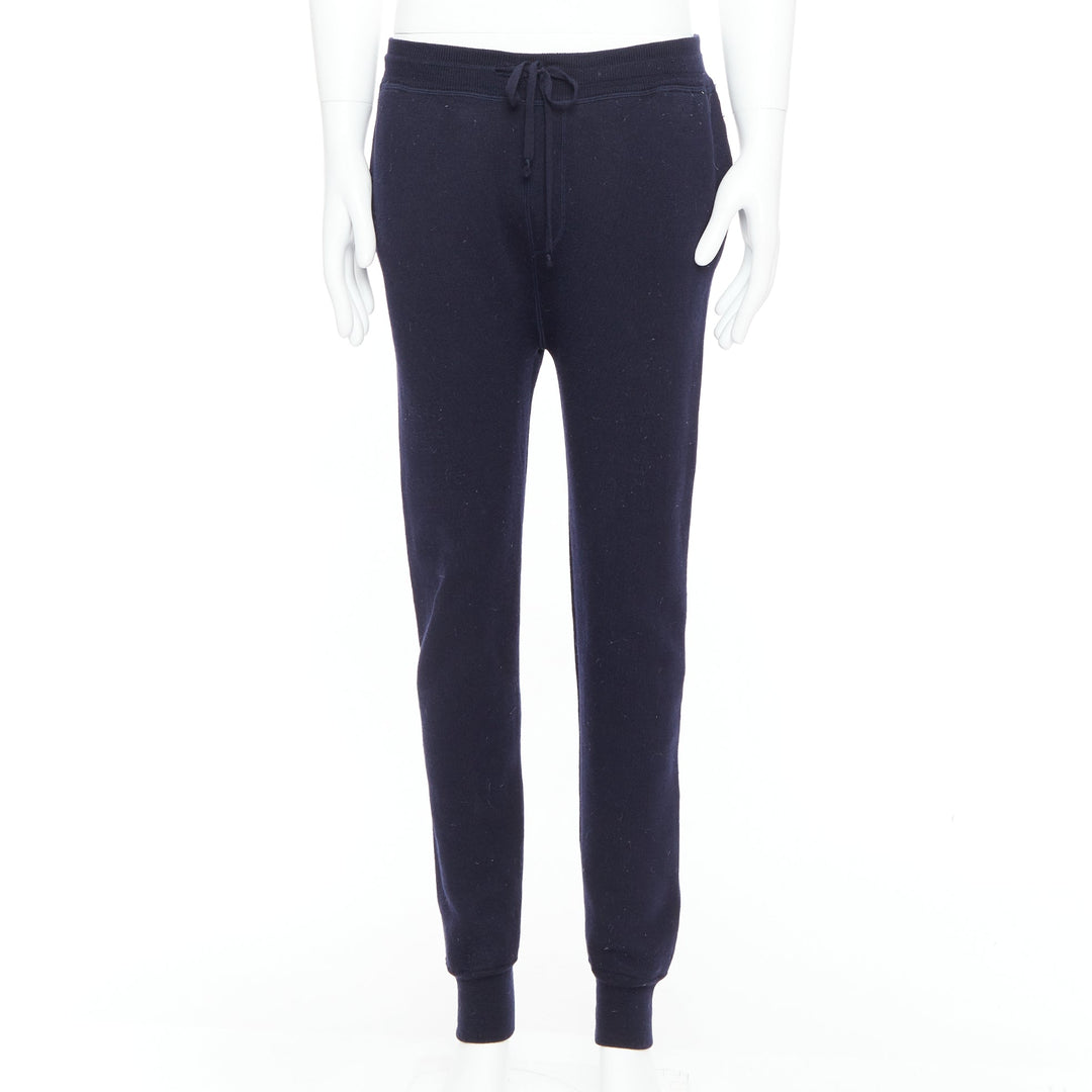 LANVIN navy soft waffle knit drawstring mid waist tapered jogger pants S