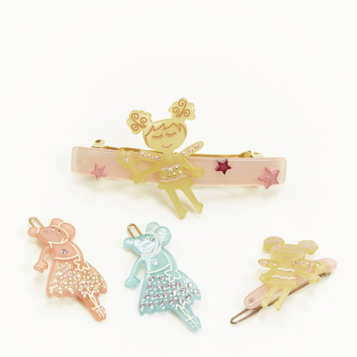 rare CHIC & MODE Alexandre Zouari crystal Fairy Mouse hair barrette clip X4