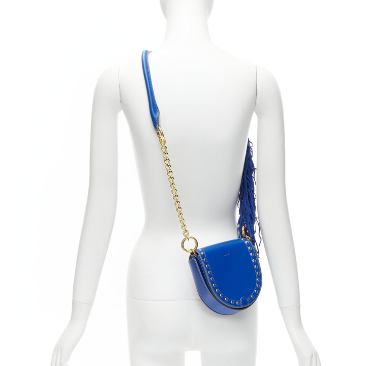 SACAI Horseshow cobalt blue leather suede fringe studs crossbody bag