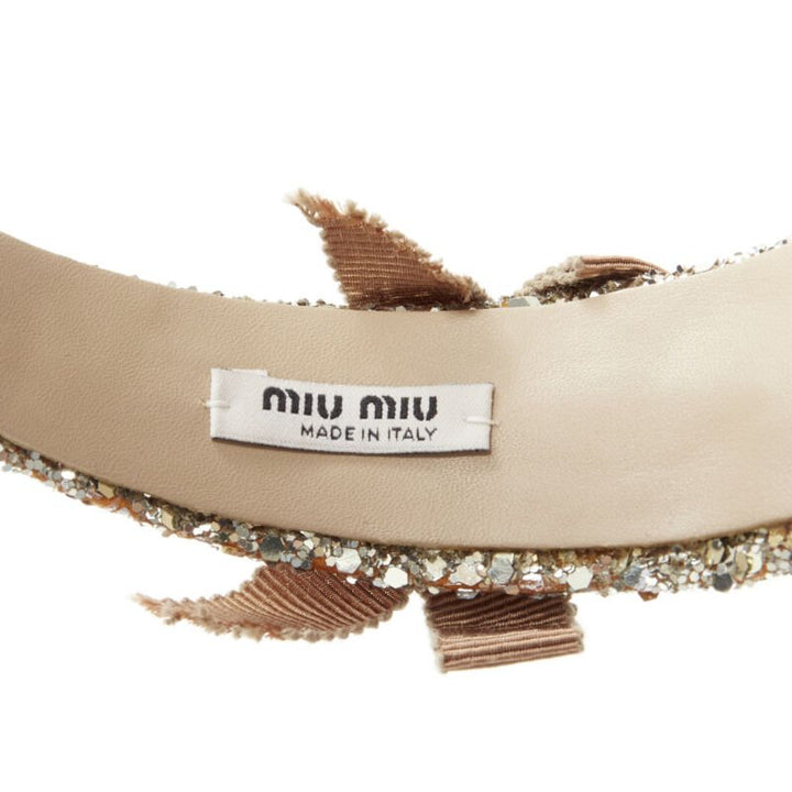 MIU MIU gold glitter frayed edge grosgrain bow wide headband