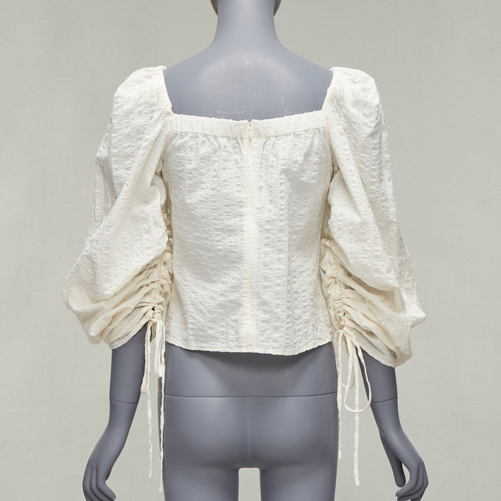 REGINA PYO cream cotton square neck ruched puff sleeves cropped peasant top S