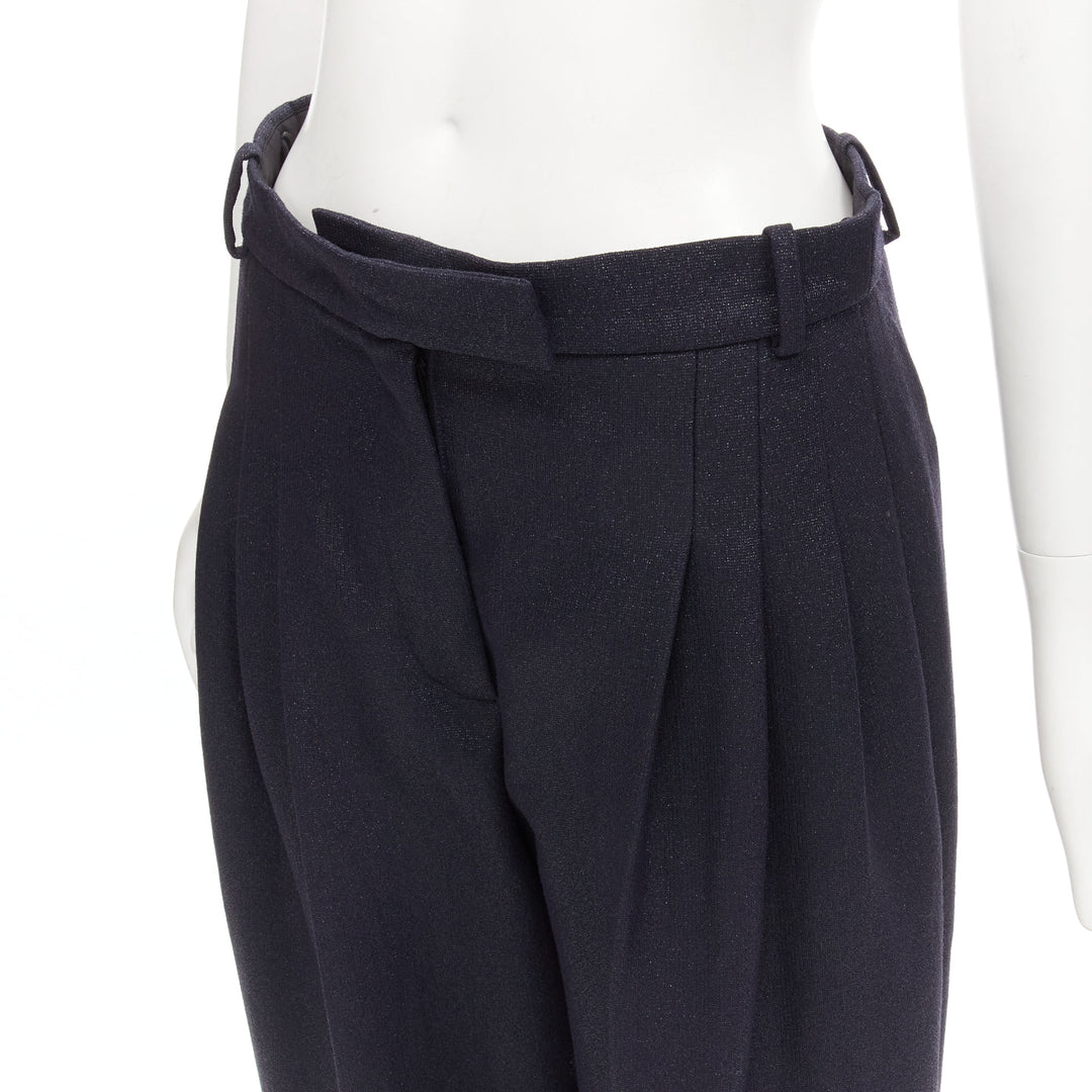 CHANEL  metallic black pleated front chain trimmed wide leg pants FR40 M