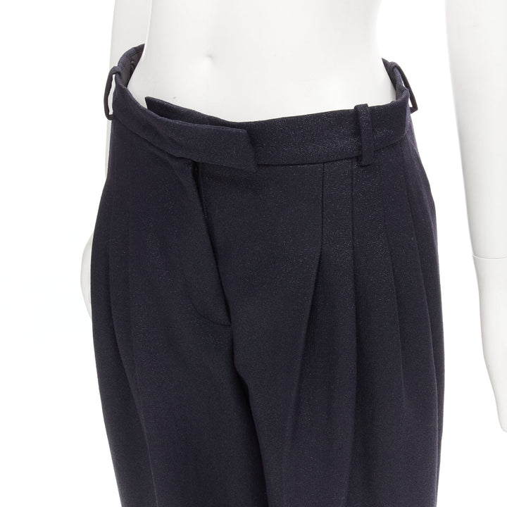 CHANEL  metallic black pleated front chain trimmed wide leg pants FR40 M